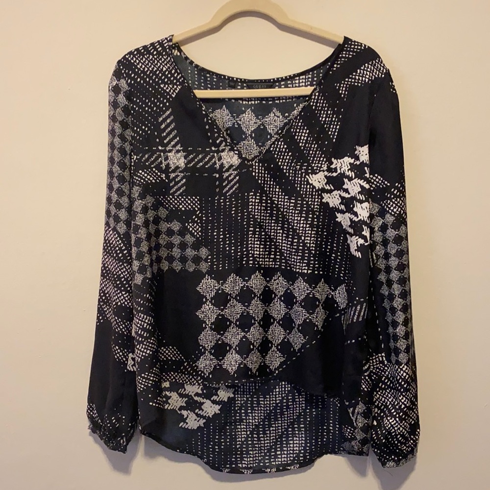 Guess Long Sleeve V Neck Blouse